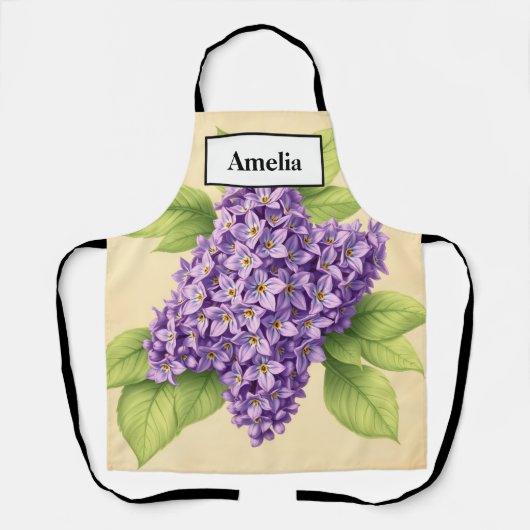 Vintage French Lilac Botanical Apron Schort (Voorkant)