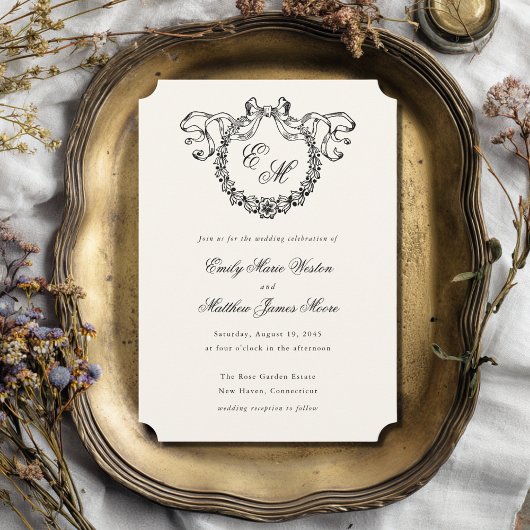 Vintage French Monogram Wreath Elegant Wedding Kaart