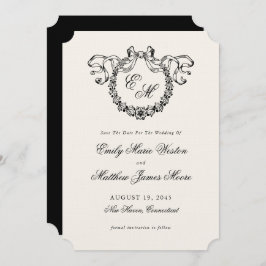 Vintage French Monogram Wreath Elegant Wedding Save The Date