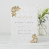Vintage french white gold floral lace RSVP Kaart (Staand voorkant)