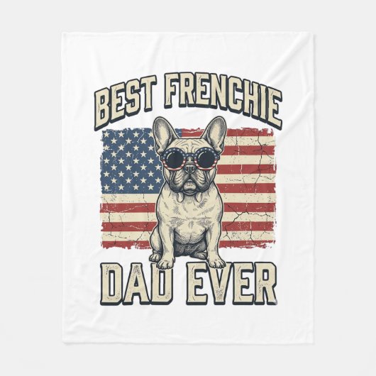 Vintage Frenchie Papa Amerikaanse Vlag Fleece Deken (Voorkant)