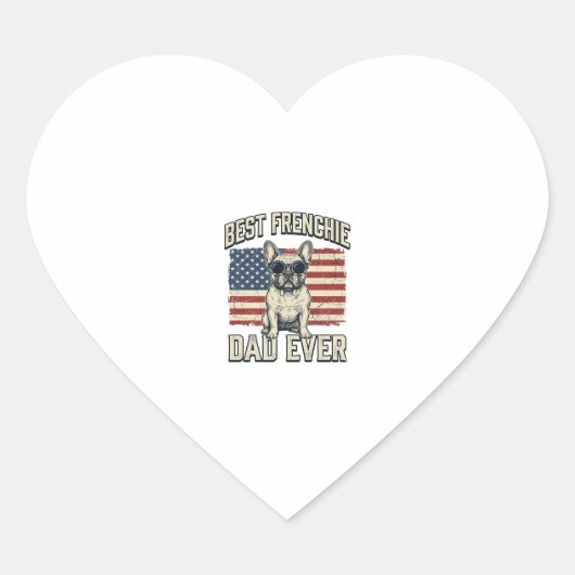 Vintage Frenchie Papa Amerikaanse Vlag Hart Sticker (Voorkant)