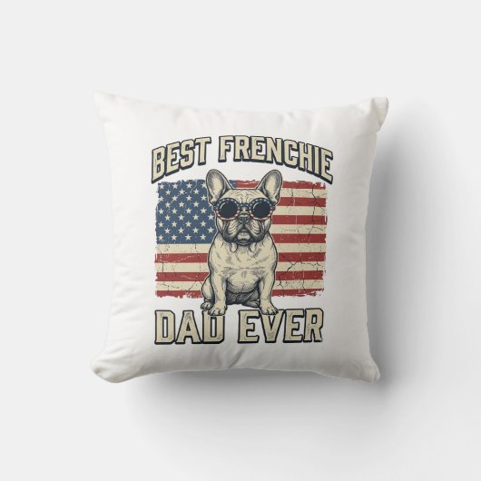 Vintage Frenchie Papa Amerikaanse Vlag Kussen (Voorkant)