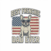 Vintage Frenchie Papa Amerikaanse Vlag Sticker (Voorkant)