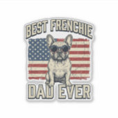Vintage Frenchie Papa Amerikaanse Vlag Sticker (Voorkant)