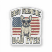 Vintage Frenchie Papa Amerikaanse Vlag Sticker (Voorkant)