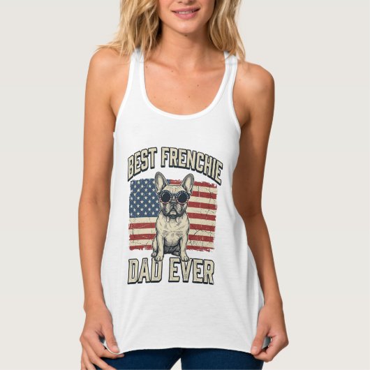 Vintage Frenchie Papa Amerikaanse Vlag Tanktop (Voorkant)