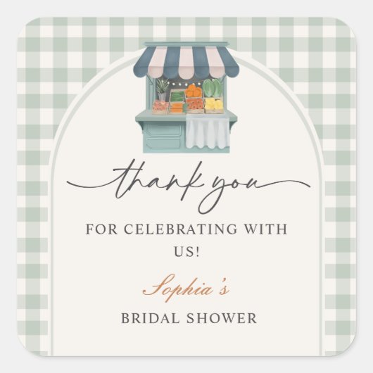 Vintage Fresh Off the Market Gingram Bruidsdiner F Vierkante Sticker (Voorkant)