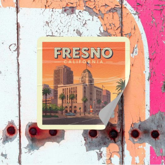 Vintage Fresno California Vierkante Sticker