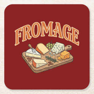 Vintage Fromage Franse Kaas Charcuterie Grafisch  Kartonnen Onderzetters