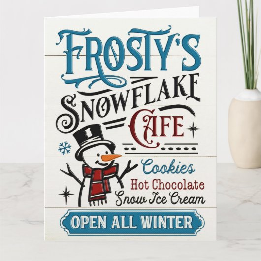Vintage Frosty's Snowflake Café Kaart (Voorkant)