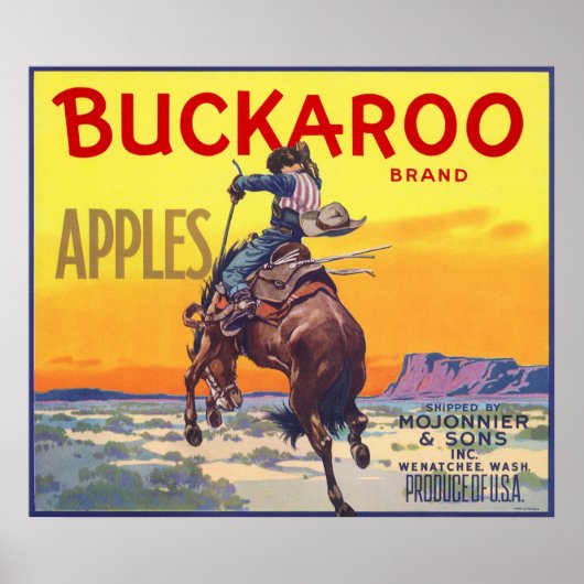 Vintage Fruit Crate Label Art, Buckaroo Apples Poster (Voorkant)