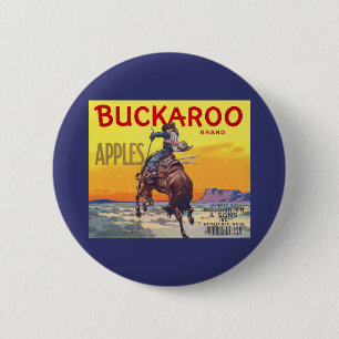 Vintage Fruit Crate Label Art, Buckaroo Apples Ronde Button 5,7 Cm
