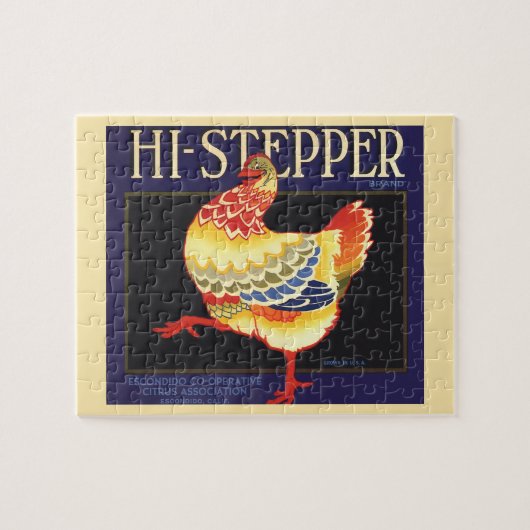 Vintage Fruitkrat Label Kunst, Hi Stepper Kip Legpuzzel (Horizontaal)
