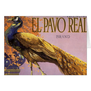 Vintage Fruitkratlabel Kunst El Pavo Pauw Vogel