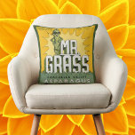 Vintage fruitkrattenlabel Art de heer Grass Aspara Kussen<br><div class="desc">illustratie van de kunst van het krattenlabel van de heer Grass Asparagus. Retrofruitkrattenlabel met een aspergespeer met een zonnebril.</div>