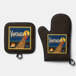 Vintage Fruitlabel Sinaasappels op Zwart Ovenwant & Pannenlap Set