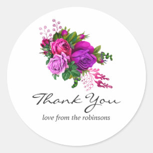 Vintage Fuchsia en Paarse Shabby Bruiloft Ronde Sticker