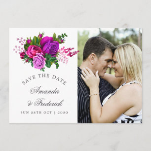 Vintage Fuchsia en Paarse Shabby Save the Date