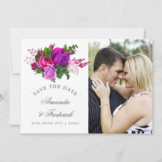 Vintage Fuchsia en Paarse Shabby Save the Date (Voorkant)