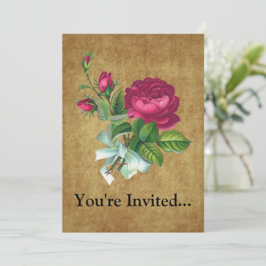 Vintage Fuchsia Roos Kaart (Staand voorkant)