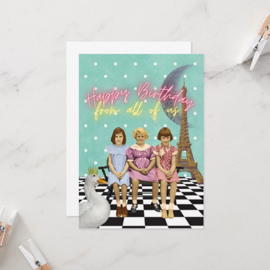 Vintage Funky Group Birthday Greetings Kaart (Voorkant / Achterkant in situ)