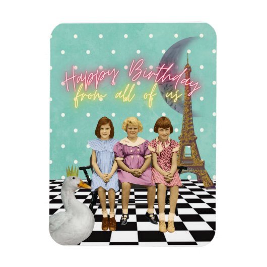 Vintage Funky Group Birthday Greetings Magneet (Verticaal)