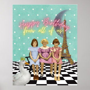 Vintage Funky Group Birthday Greetings Poster