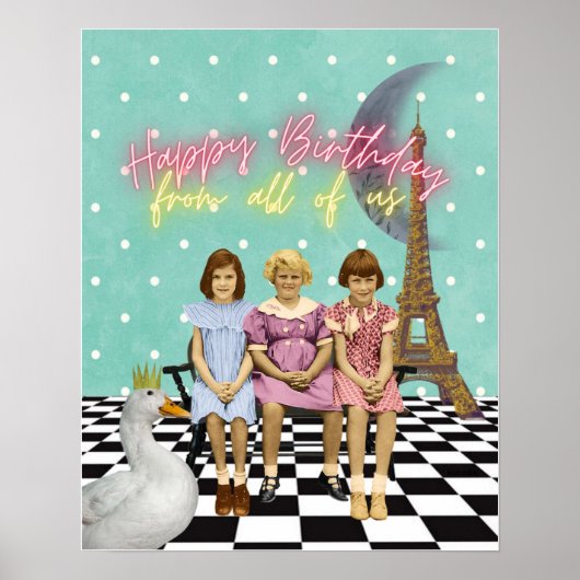 Vintage Funky Group Birthday Greetings Poster (Voorkant)