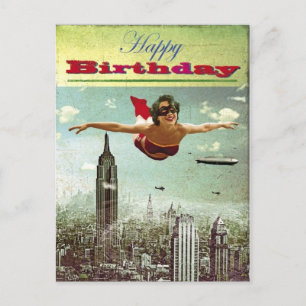 Vintage Funny Girl Flying Holiday Briefkaart