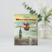 Vintage Funny Girl Flying Holiday Briefkaart (Staand voorkant)