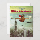 Vintage Funny Girl Flying Holiday Briefkaart (Voorkant / Achterkant)