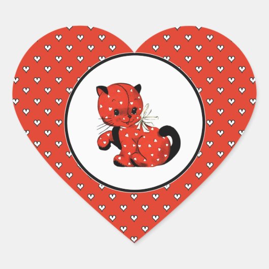 Vintage Funny Kat Valentijnsdag Hart Sticker (Voorkant)