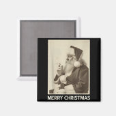 Vintage Funny Smoking Santa Claus Christmas Merry Magneet (Voorkant / Achterkant)