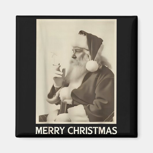Vintage Funny Smoking Santa Claus Christmas Merry Magneet (Voorkant)