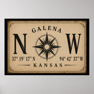 Vintage Galena Coördinaten Muur Kunst en Decoratie