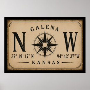 Vintage Galena Coördinaten Muur Kunst en Decoratie