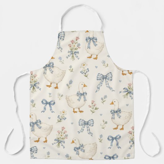 Vintage Gans & Blauwe Gingham Strik Schort (Voorkant)