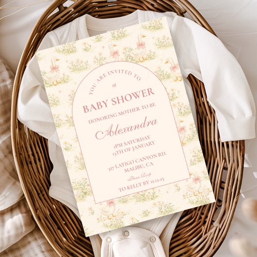 Vintage Gans Bloemige Baby Shower Kaart
