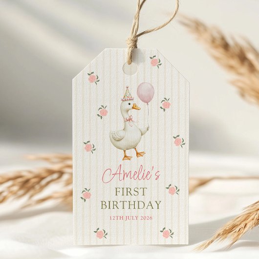 Vintage Gans Eerste Verjaardag Cadeaulabel