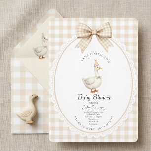 Vintage Gans Gingham Strik Mooi Baby Shower  Kaart