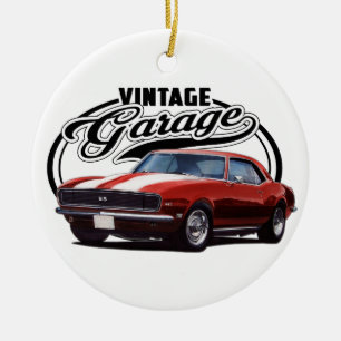 Vintage Garage Red Camaro Keramisch Ornament