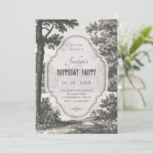 Vintage garden birthday kaart (Staand voorkant)