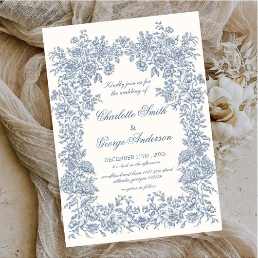 Vintage Garden bleu Floral  Wedding Kaart