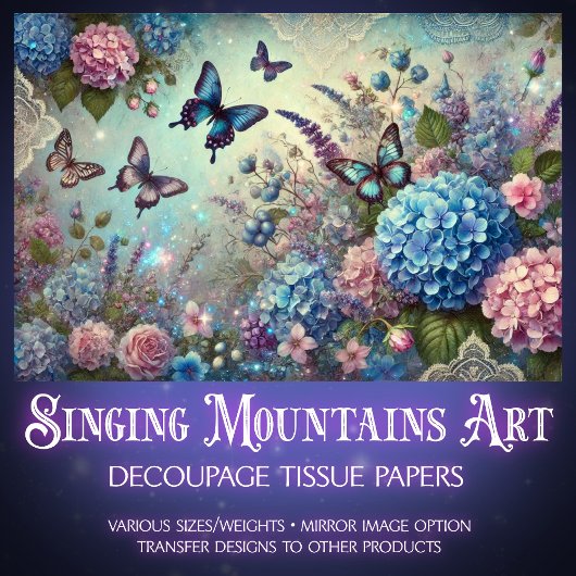 Vintage Garden Blooms & Butterflies Decoupage  Tissuepapier