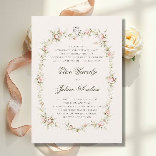 Vintage Garden Ethereal Blush Parents Host Wedding Kaart