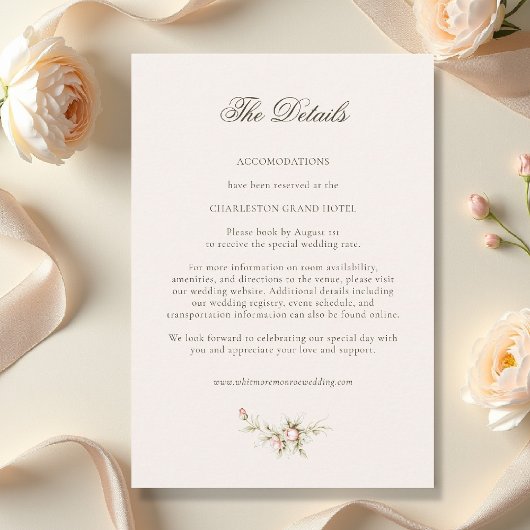 Vintage Garden Ethereal Blush Wedding Details Informatiekaartje