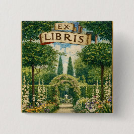 Vintage Garden Ex Libris Bookplate  Vierkante Button 5,1 Cm