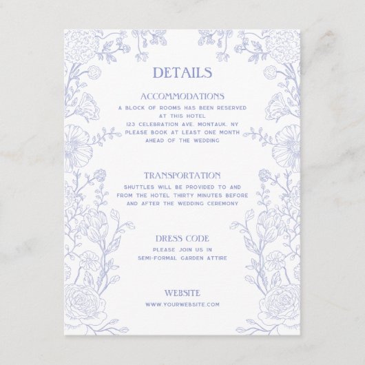 Vintage Garden Floral Wedding Details Informatiekaartje (Voorkant)