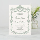 Vintage Garden Green Floral  Wedding Kaart (Staand voorkant)